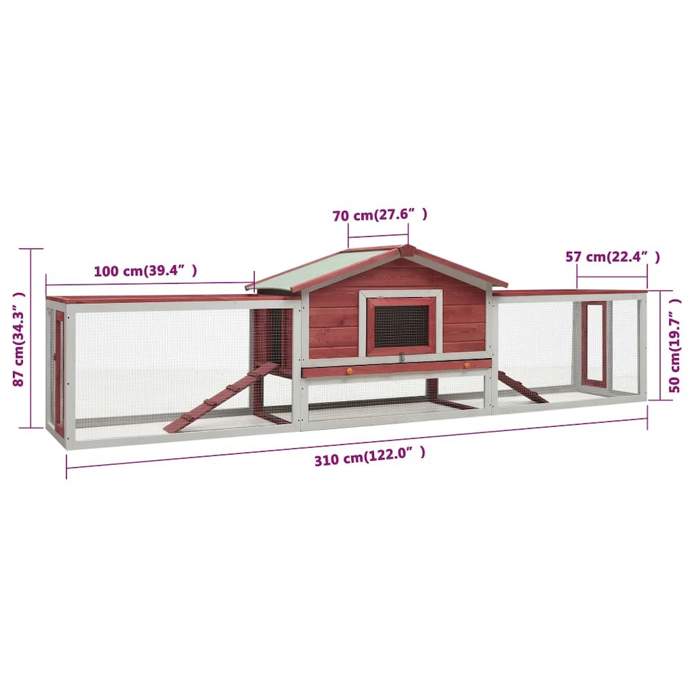Rabbit Hutch Red And White 23.6W x 119.3D x 33.9H