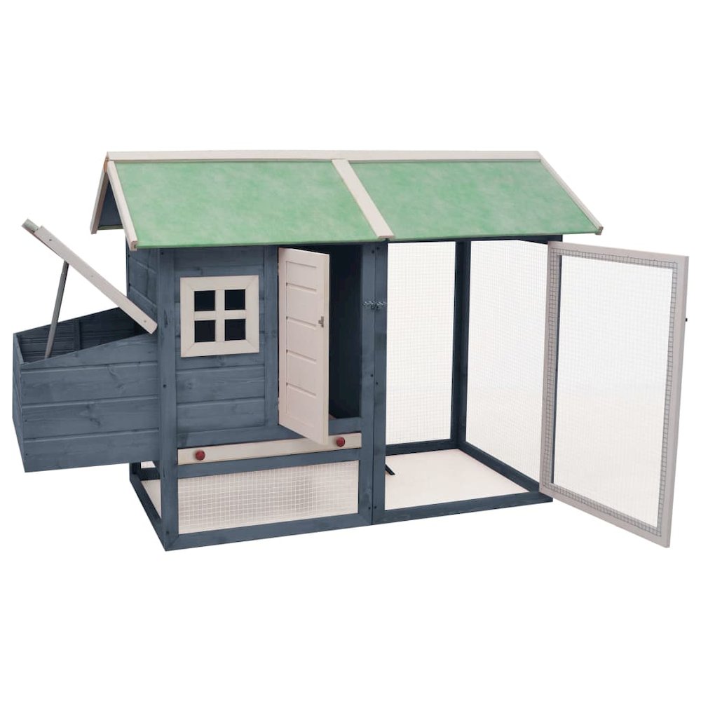 Rabbit Hutch Grey, Green Solid Pine Wood, Fir Wood, Iron Wire Mesh