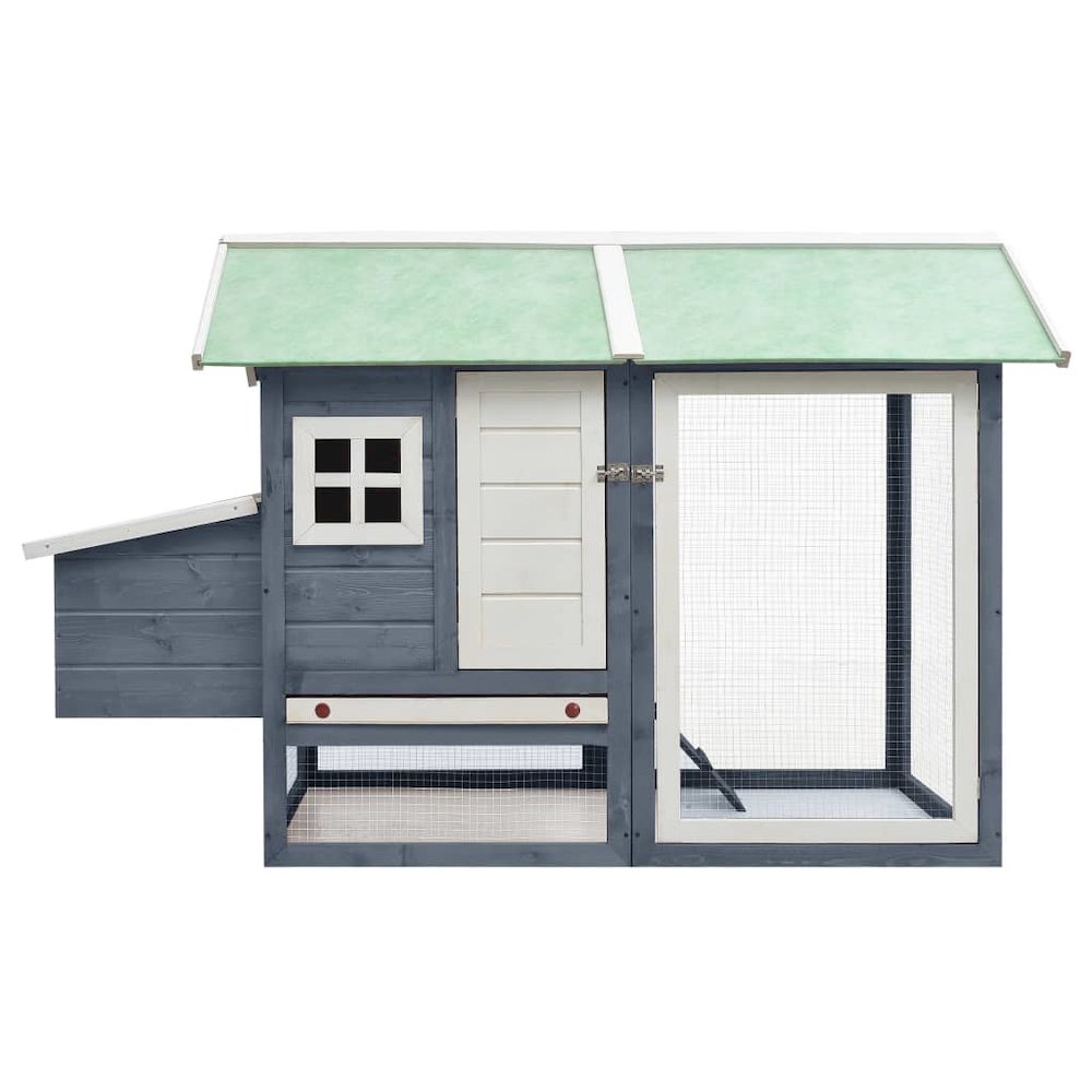 Rabbit Hutch Grey, Green Solid Pine Wood, Fir Wood, Iron Wire Mesh