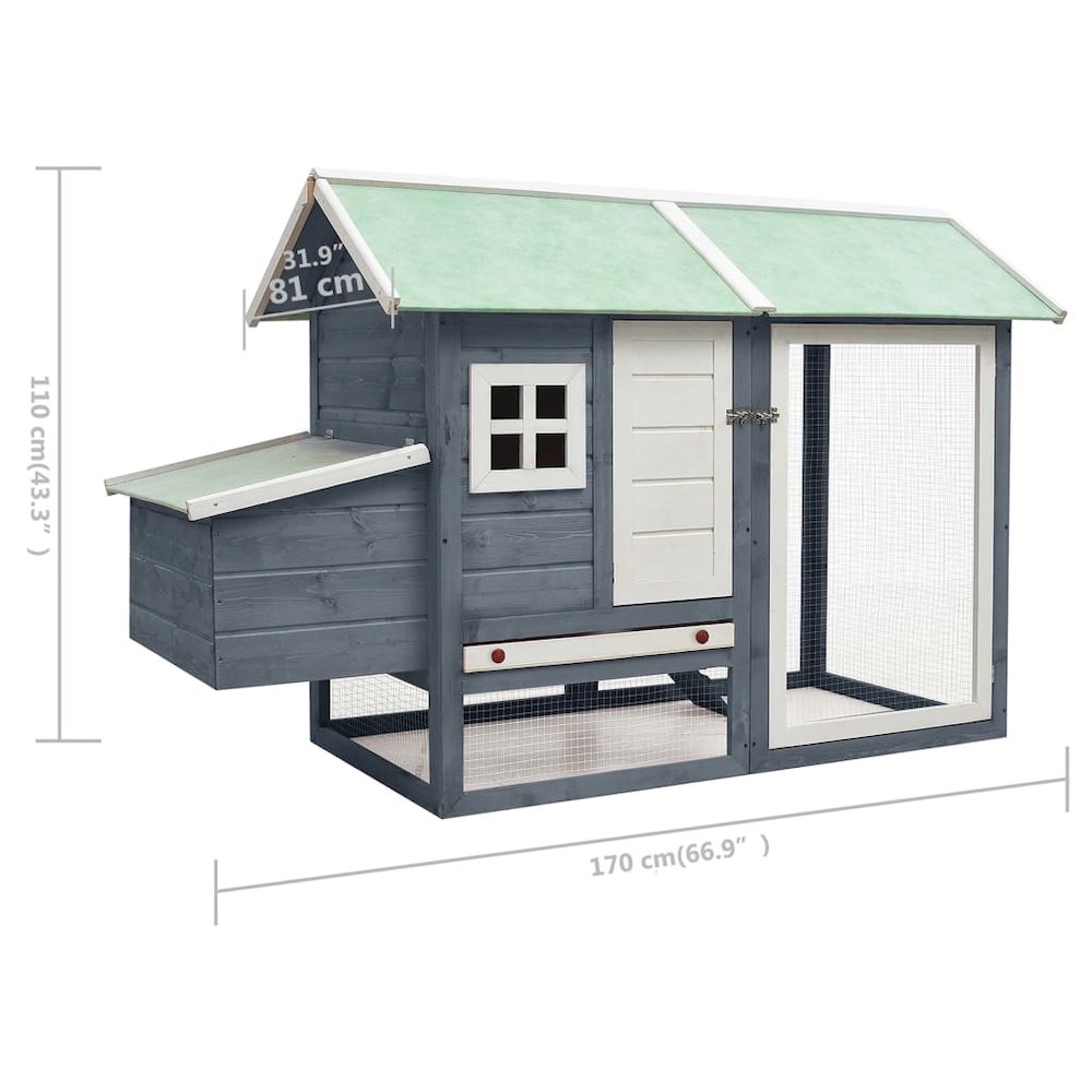 Rabbit Hutch Grey, Green Solid Pine Wood, Fir Wood, Iron Wire Mesh