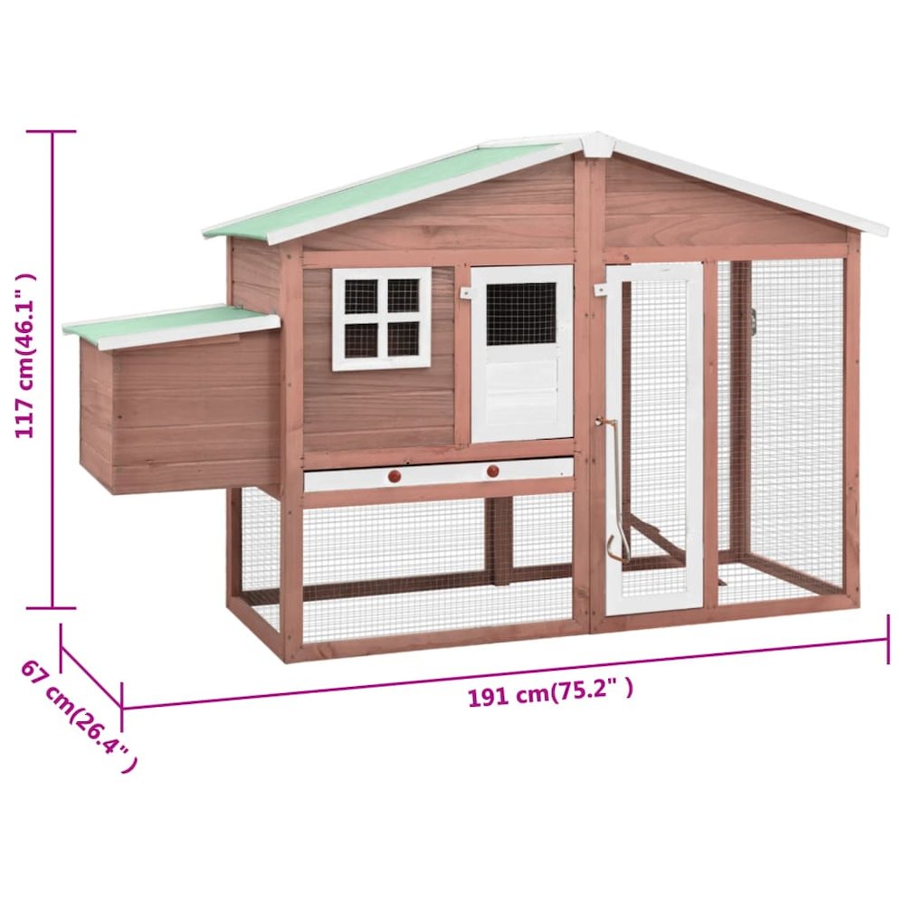 Chicken Coop Mocha And White Solid Fir Wood Large Pull-Out