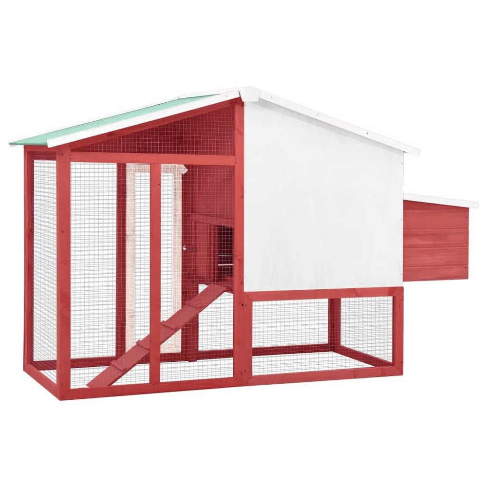 Chicken Coop Red And White Solid Fir Wood, Plywood, Galvanized Steel