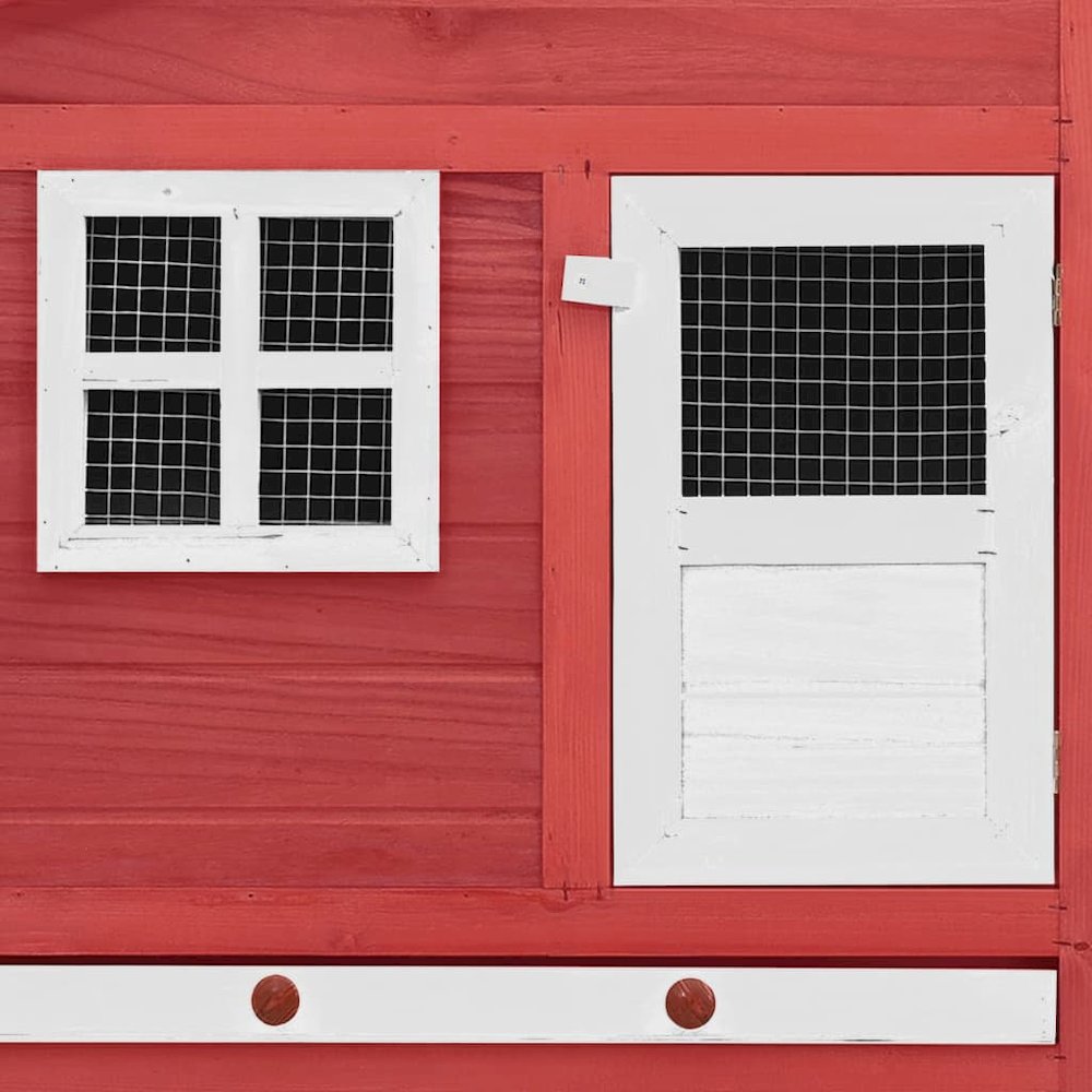 Chicken Coop Red And White Solid Fir Wood, Plywood, Galvanized Steel