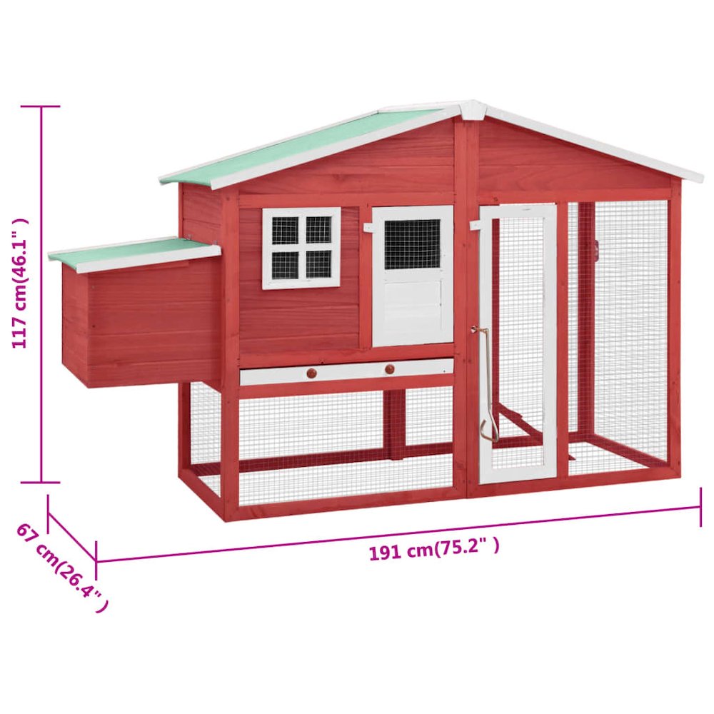 Chicken Coop Red And White Solid Fir Wood, Plywood, Galvanized Steel