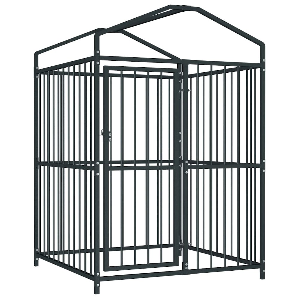 Dog Kennel Black Steel, Fabric (100% Polyethylene)