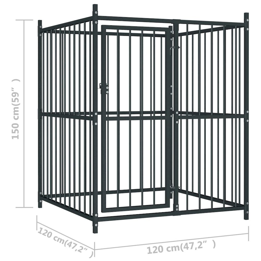 Dog Kennel Black Steel, Fabric (100% Polyethylene)