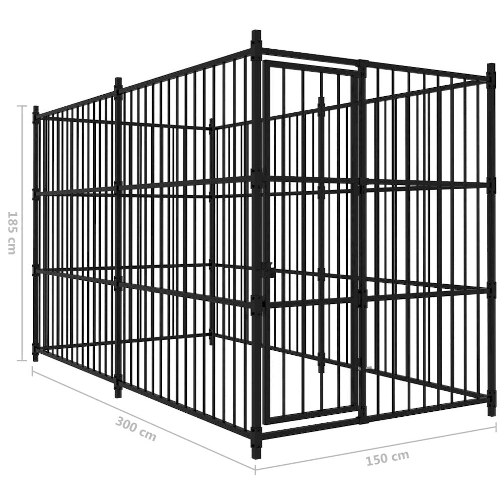 Dog Kennel Black Steel Large Durable Dog Kennel Rectangular