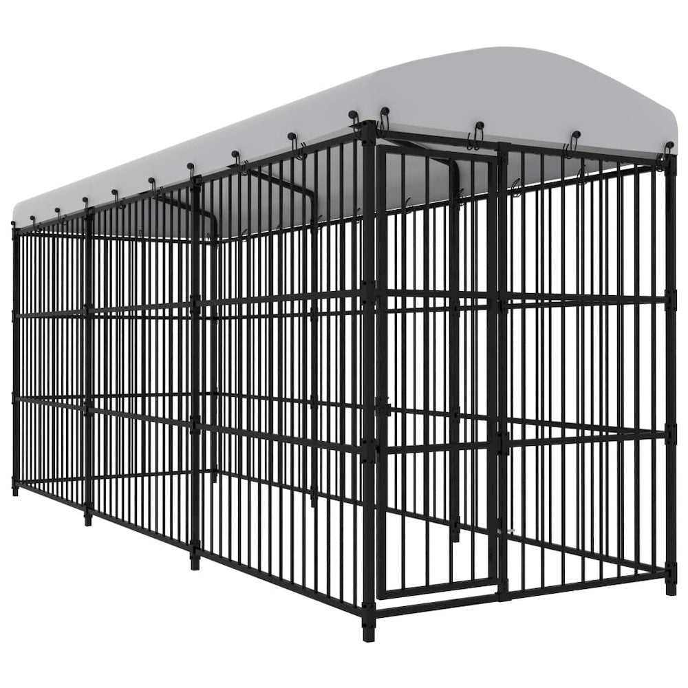 Dog Kennel Black And White Steel, Polyethylene Large Durable