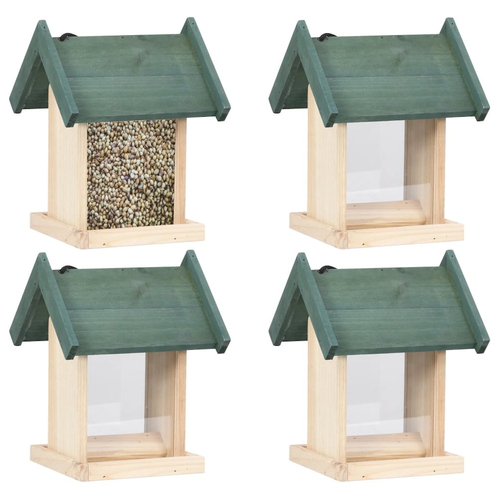 Bird Feeder Green, Natural Wood Firwood, Pvc Medium Portable