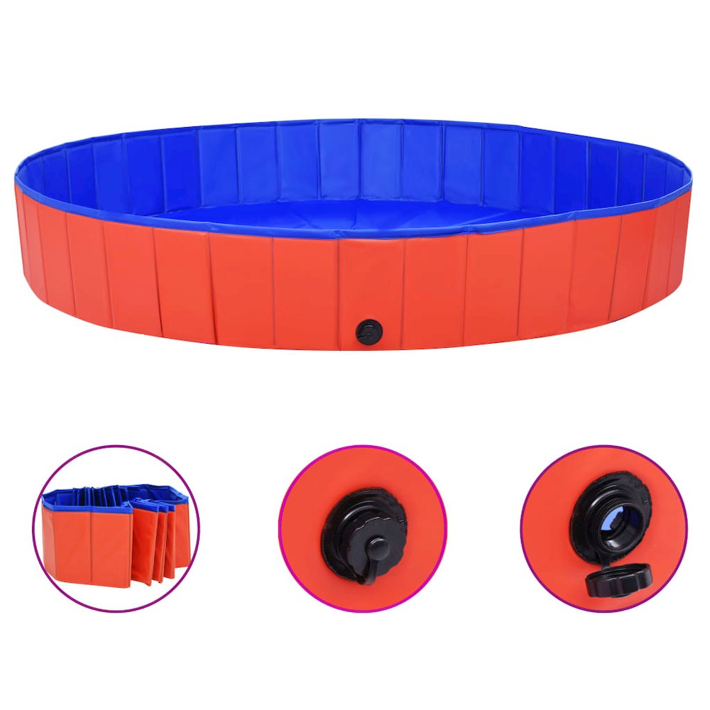 Dog Swimming Pool Red Pvc Extra Large Collapsible Circular