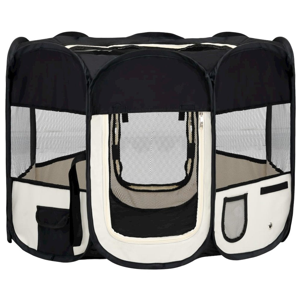 Dog Playpen Black And Cream Polyester, Steel 35.4W x 35.4D x 22.8H