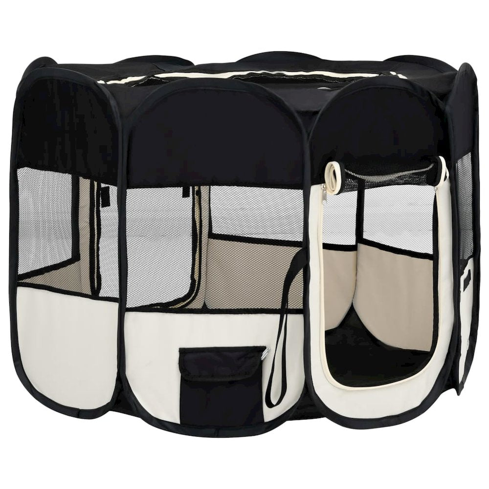 Dog Playpen Black And Cream Polyester, Steel 35.4W x 35.4D x 22.8H