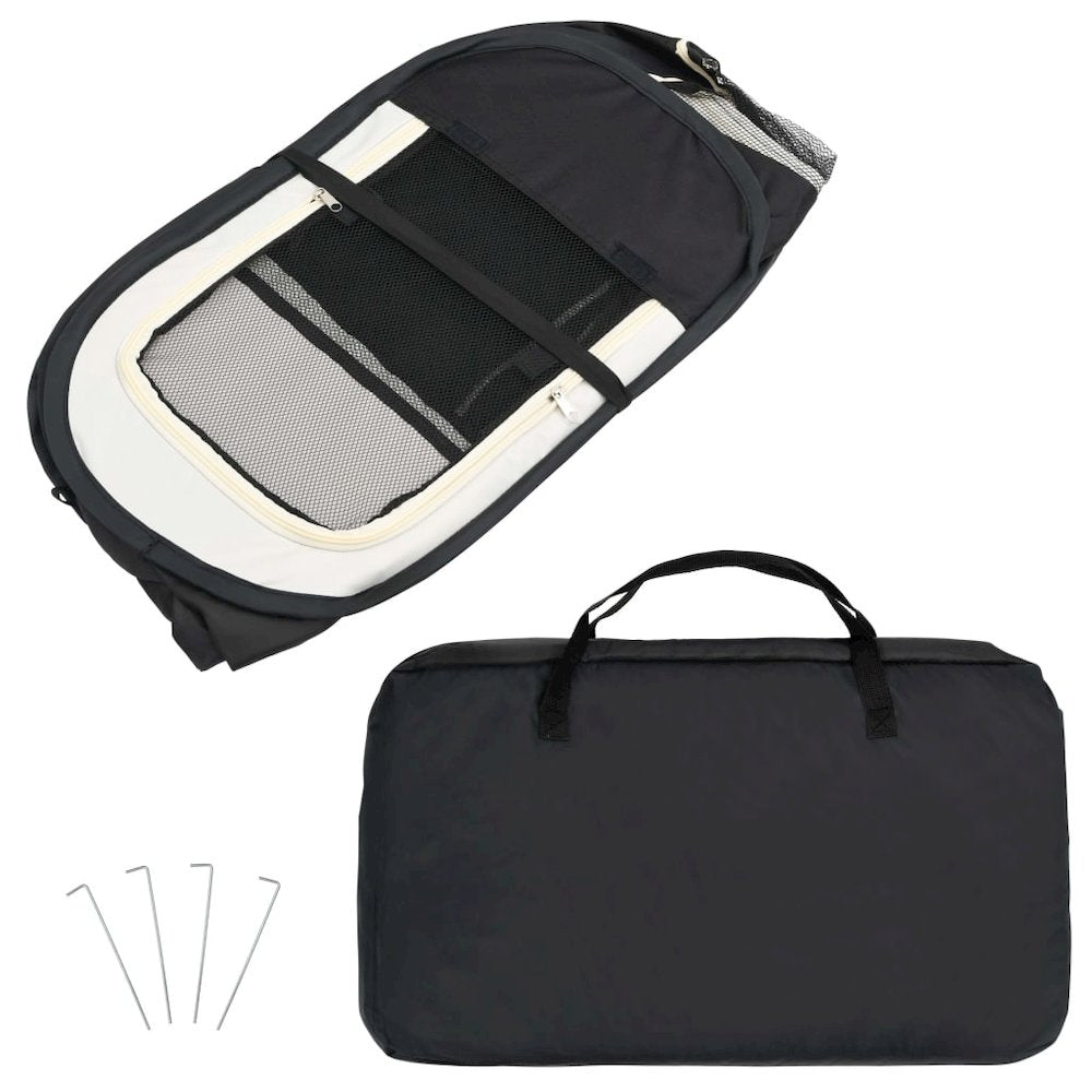 Dog Playpen Black And Cream Polyester, Steel 35.4W x 35.4D x 22.8H