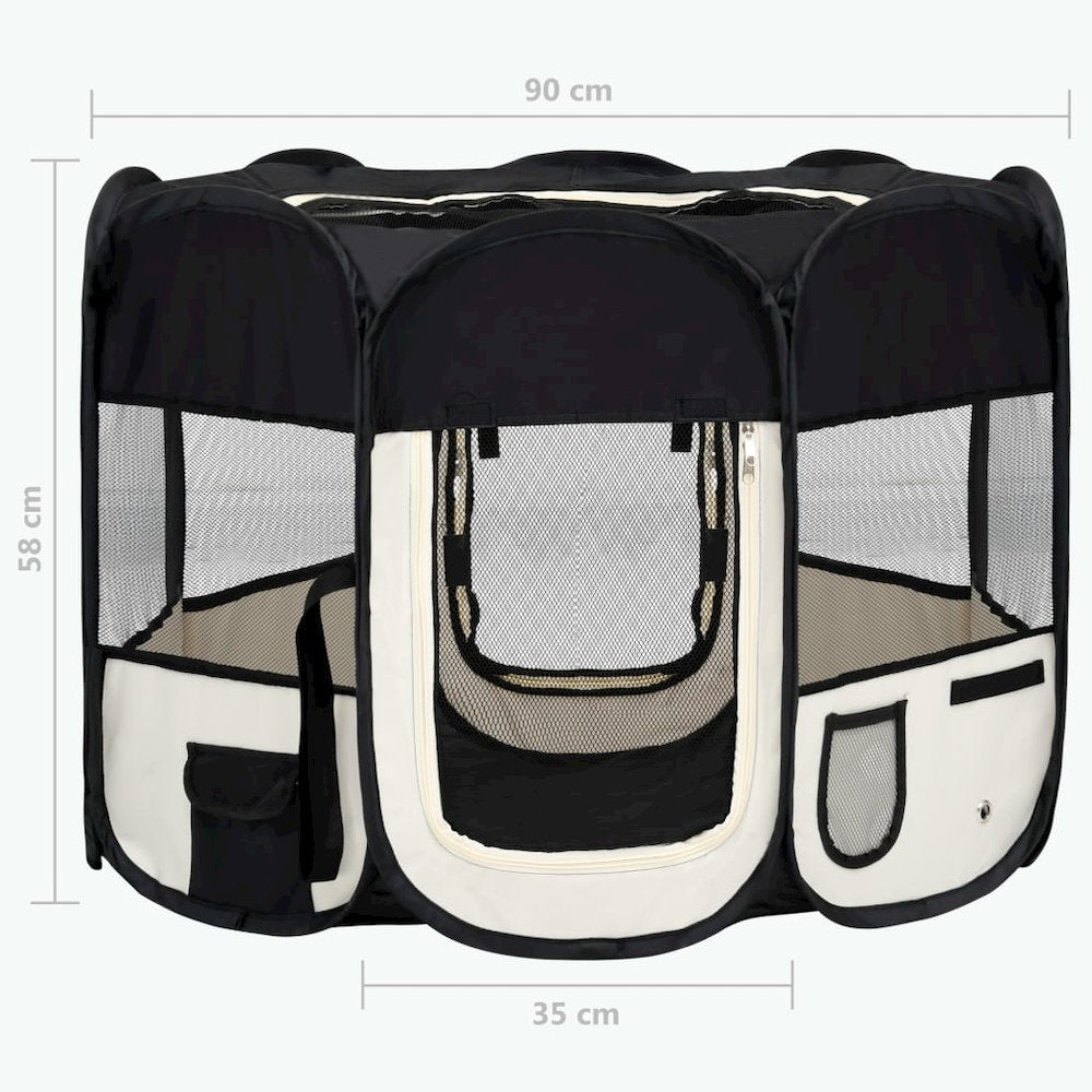 Dog Playpen Black And Cream Polyester, Steel 35.4W x 35.4D x 22.8H