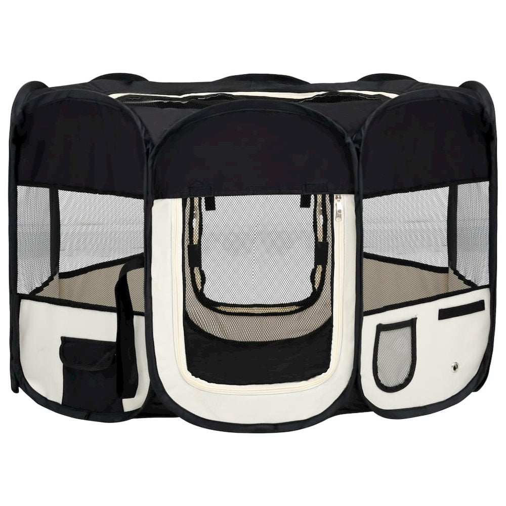 Dog Playpen Black And Cream Polyester And Steel Medium Foldable