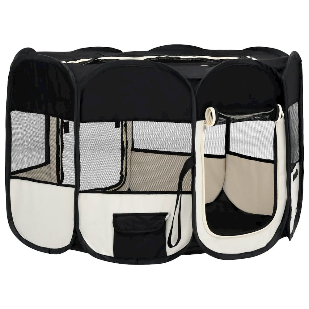 Dog Playpen Black And Cream Polyester And Steel Medium Foldable