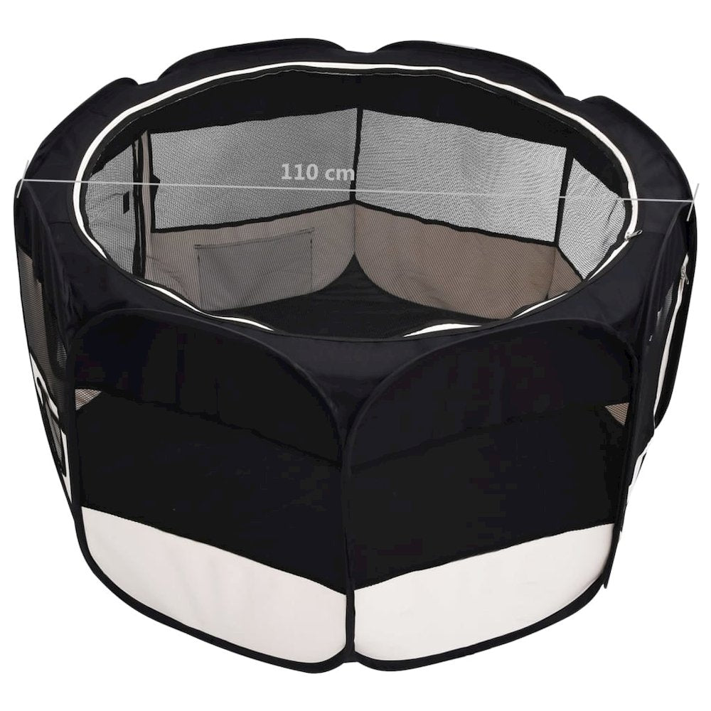 Dog Playpen Black And Cream Polyester And Steel Medium Foldable