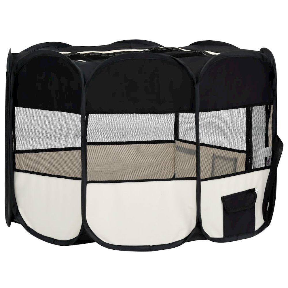 Dog Playpen Black And Cream Polyester And Steel Medium Foldable