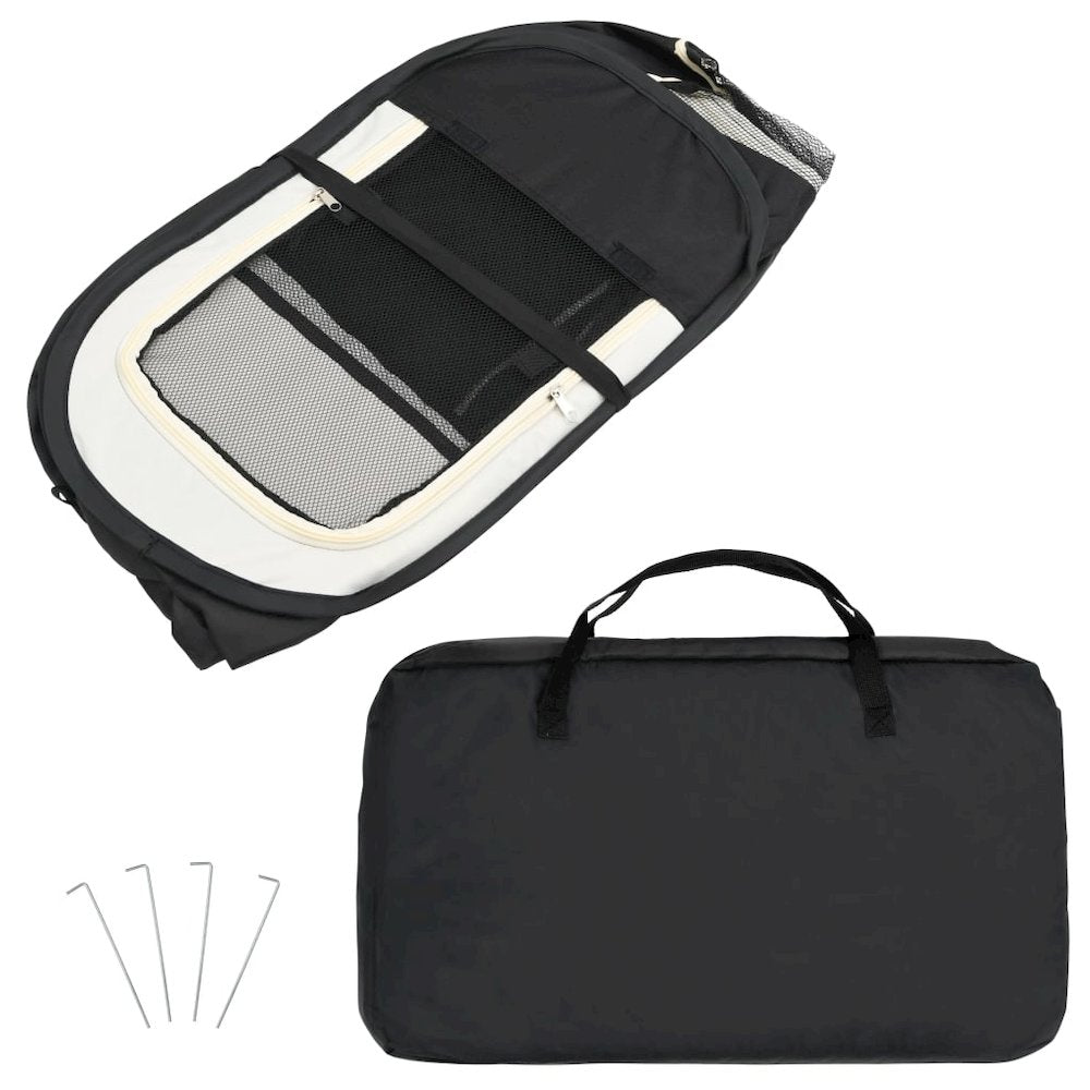 Dog Playpen Black And Cream Polyester And Steel Medium Foldable
