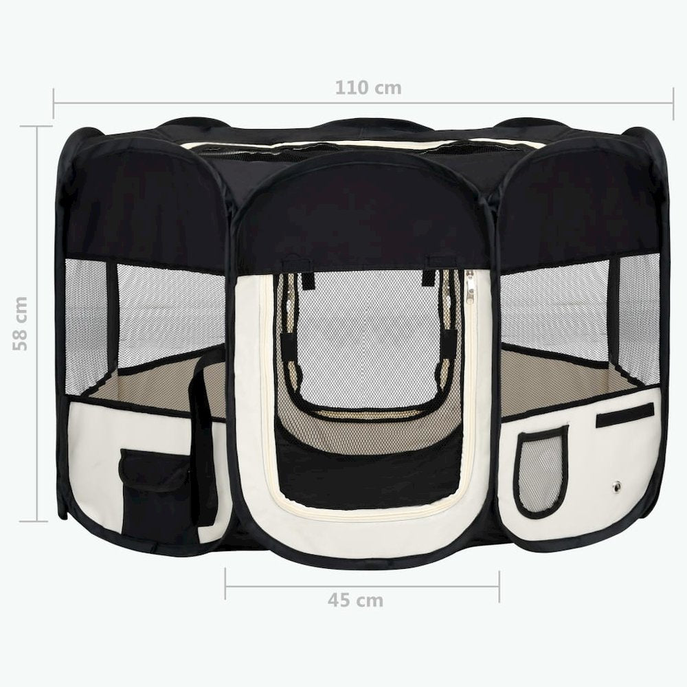 Dog Playpen Black And Cream Polyester And Steel Medium Foldable
