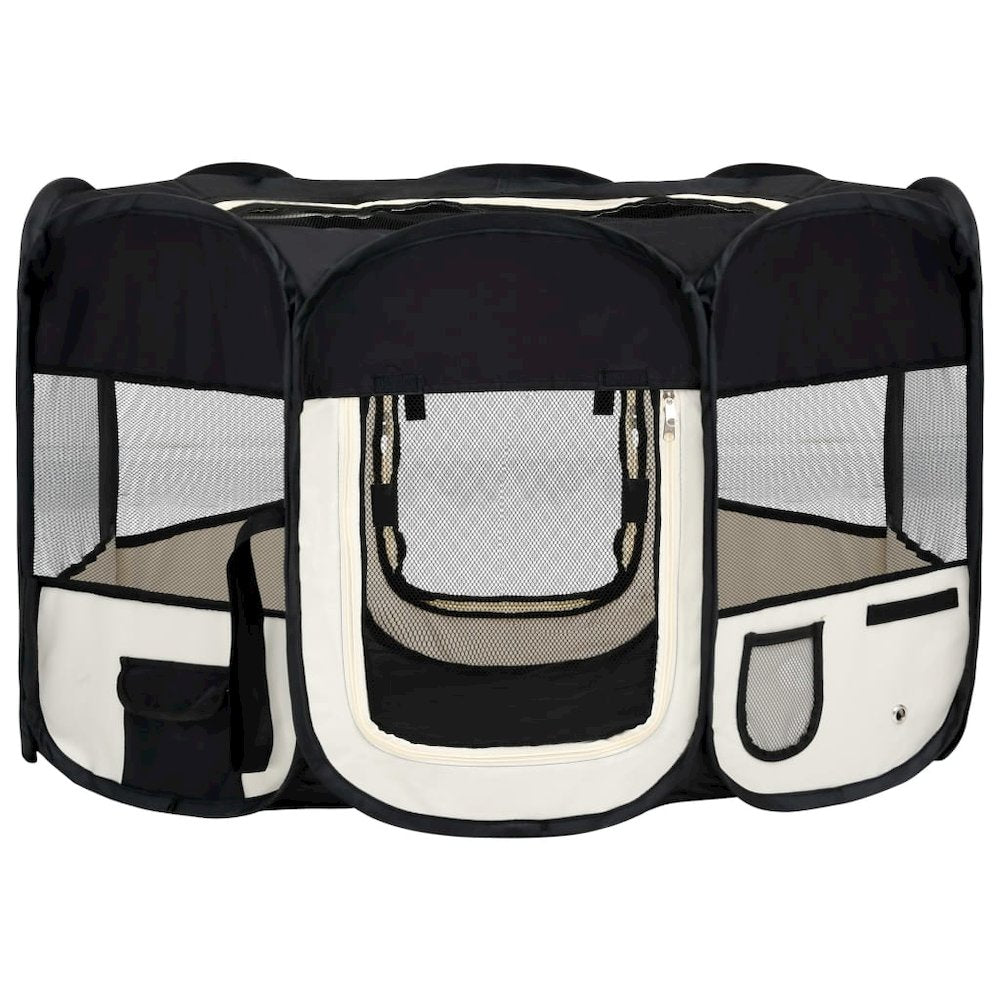 Dog Playpen Black And Cream Polyester, Steel 49.2W x 49.2D x 24H