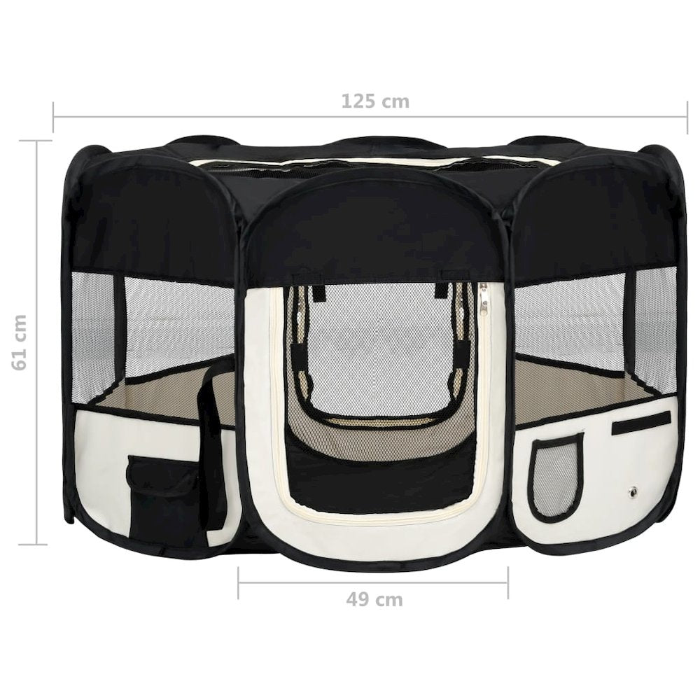 Dog Playpen Black And Cream Polyester, Steel 49.2W x 49.2D x 24H