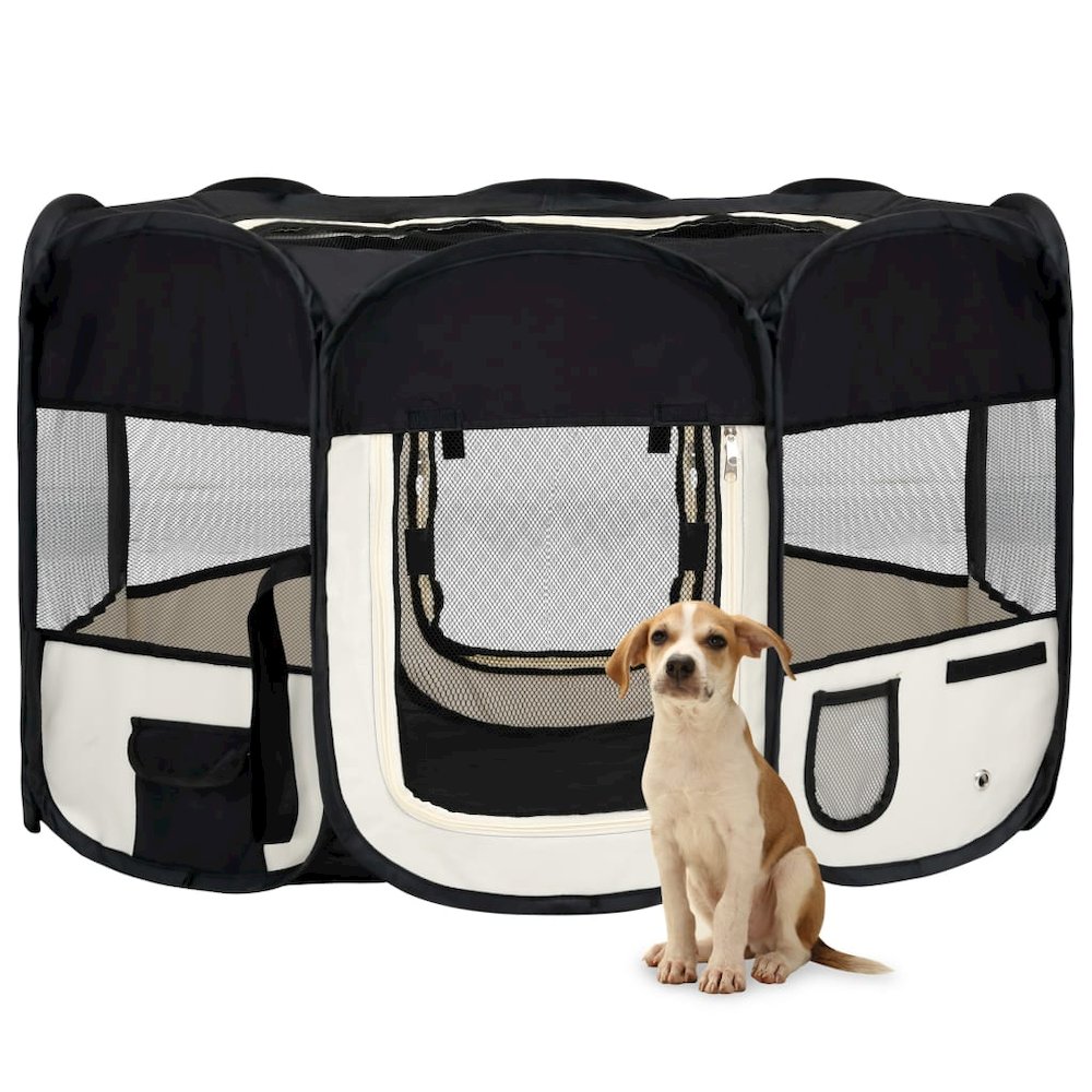 Dog Playpen Black And Cream Polyester, Steel 49.2W x 49.2D x 24H