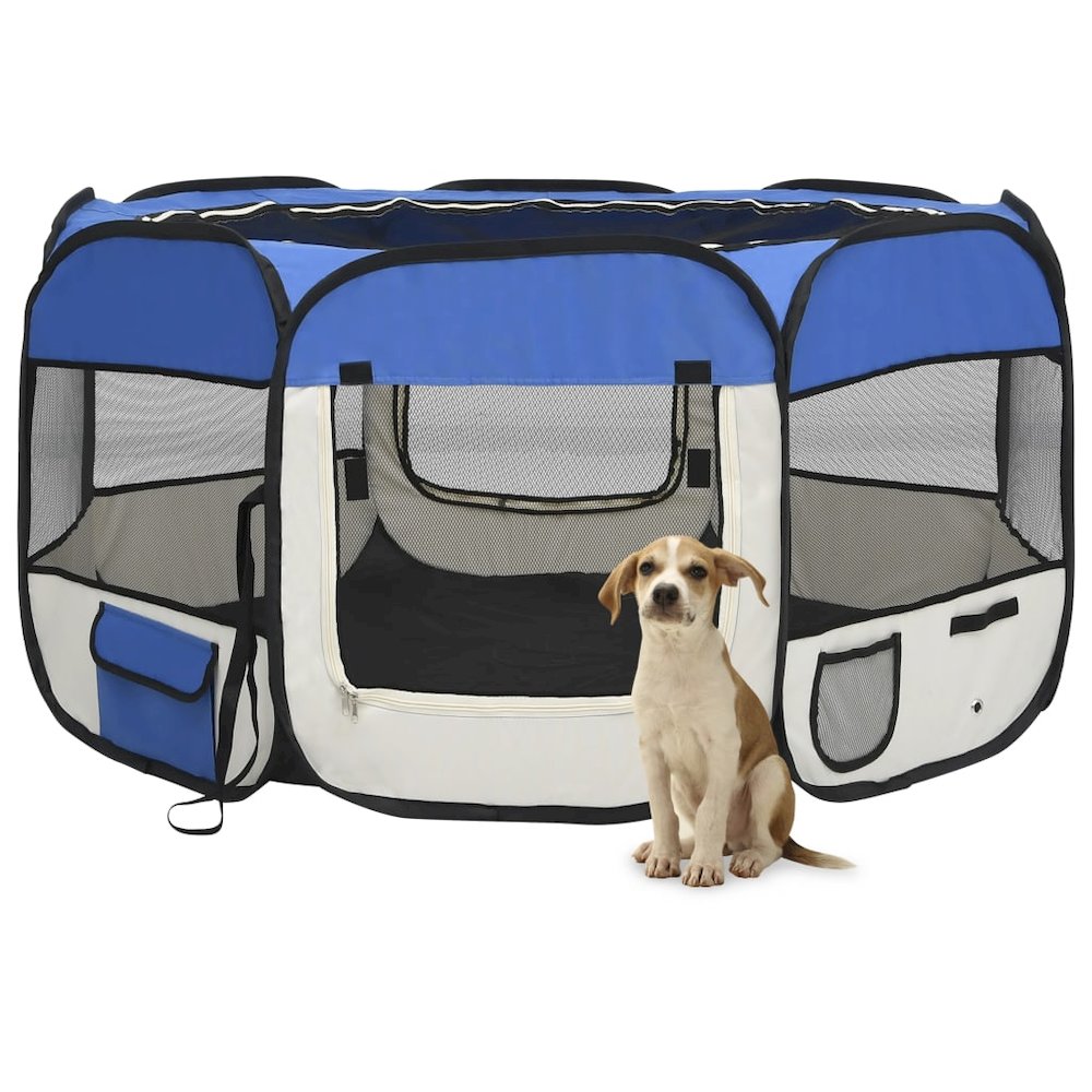 Dog Playpen Blue Polyester Medium Collapsible