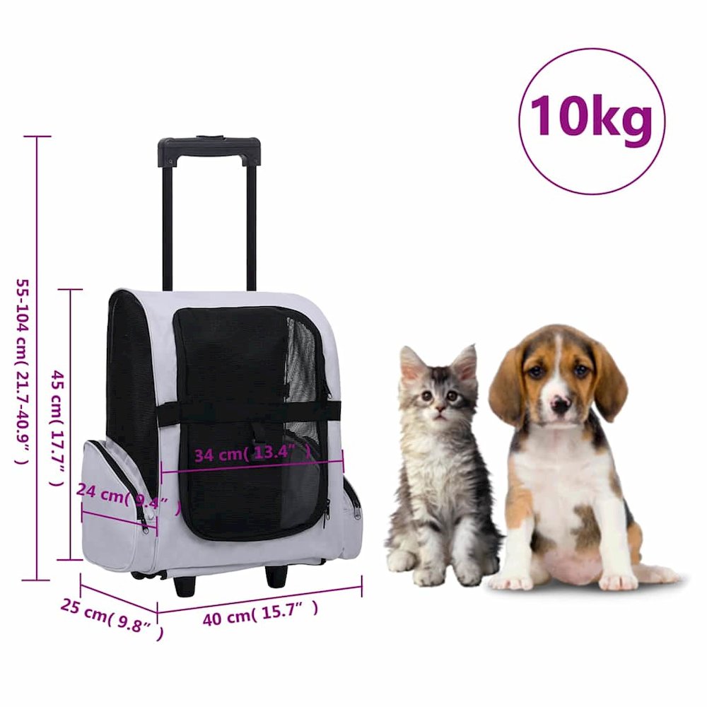 Pet Trolley Grey Fabric Collapsible Rectangular
