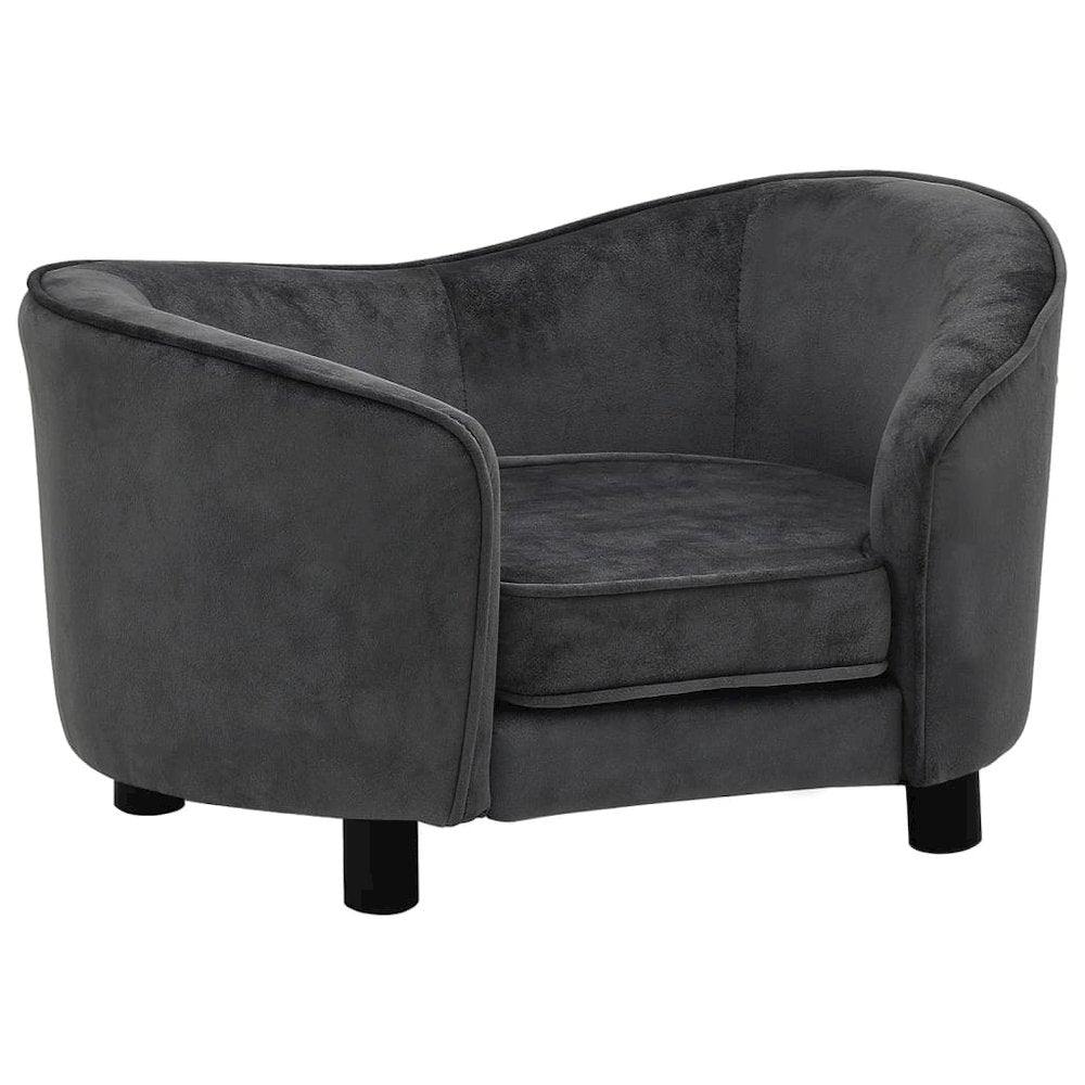 Dog Sofa Dark Grey Plush (80% Polyester, 20% Cotton), Solid Fir Wood