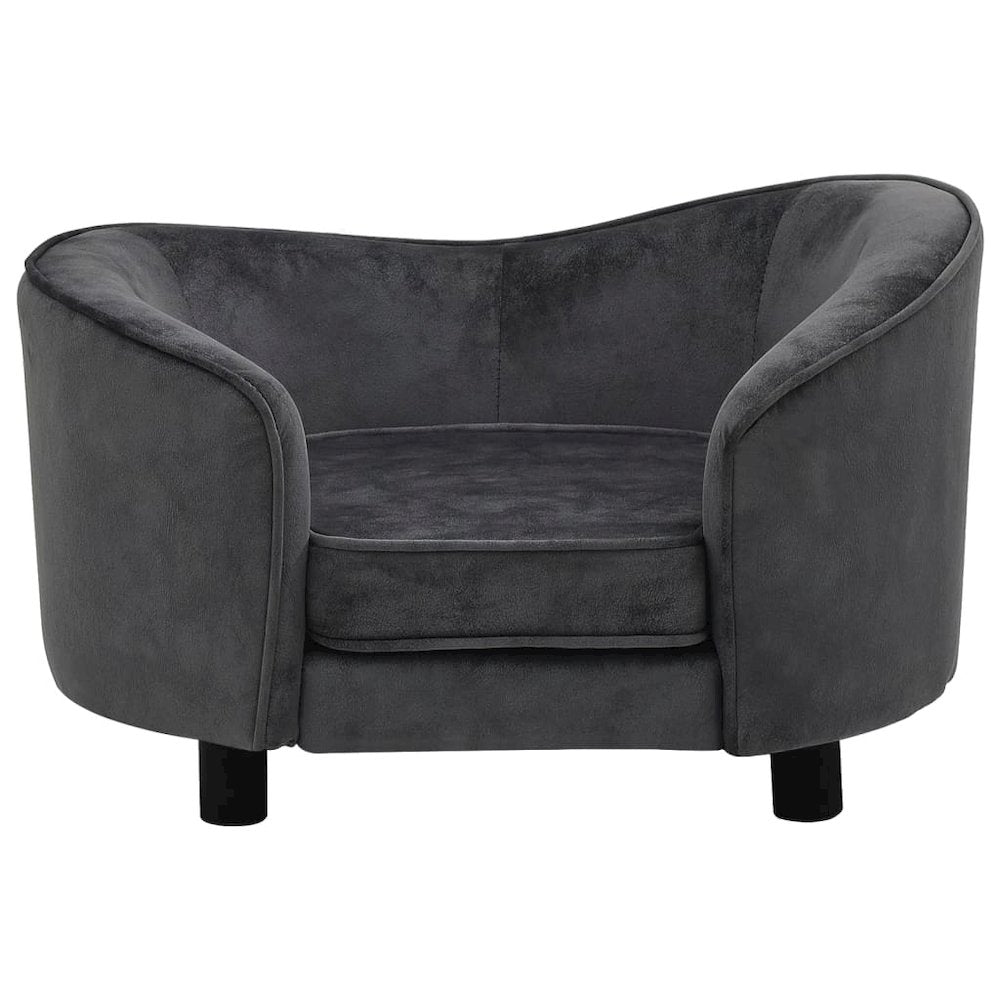 Dog Sofa Dark Grey Plush (80% Polyester, 20% Cotton), Solid Fir Wood