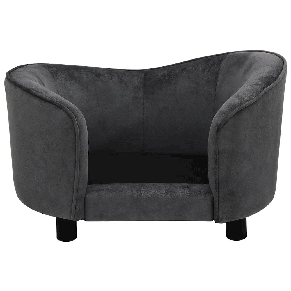 Dog Sofa Dark Grey Plush (80% Polyester, 20% Cotton), Solid Fir Wood