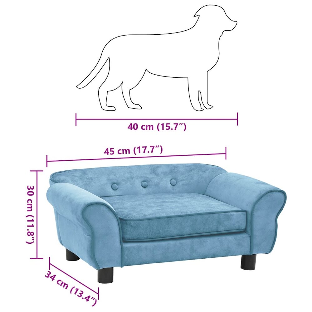 Dog Sofa Turquoise Plush, Foam, Wood Small Removable Covers
