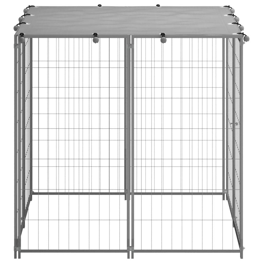 Dog Kennel Silver And Grey Steel, Polyethylene (Pe)