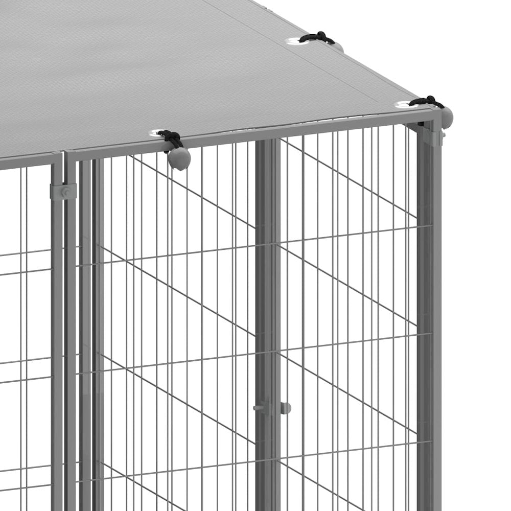 Dog Kennel Silver And Grey Steel, Polyethylene (Pe)