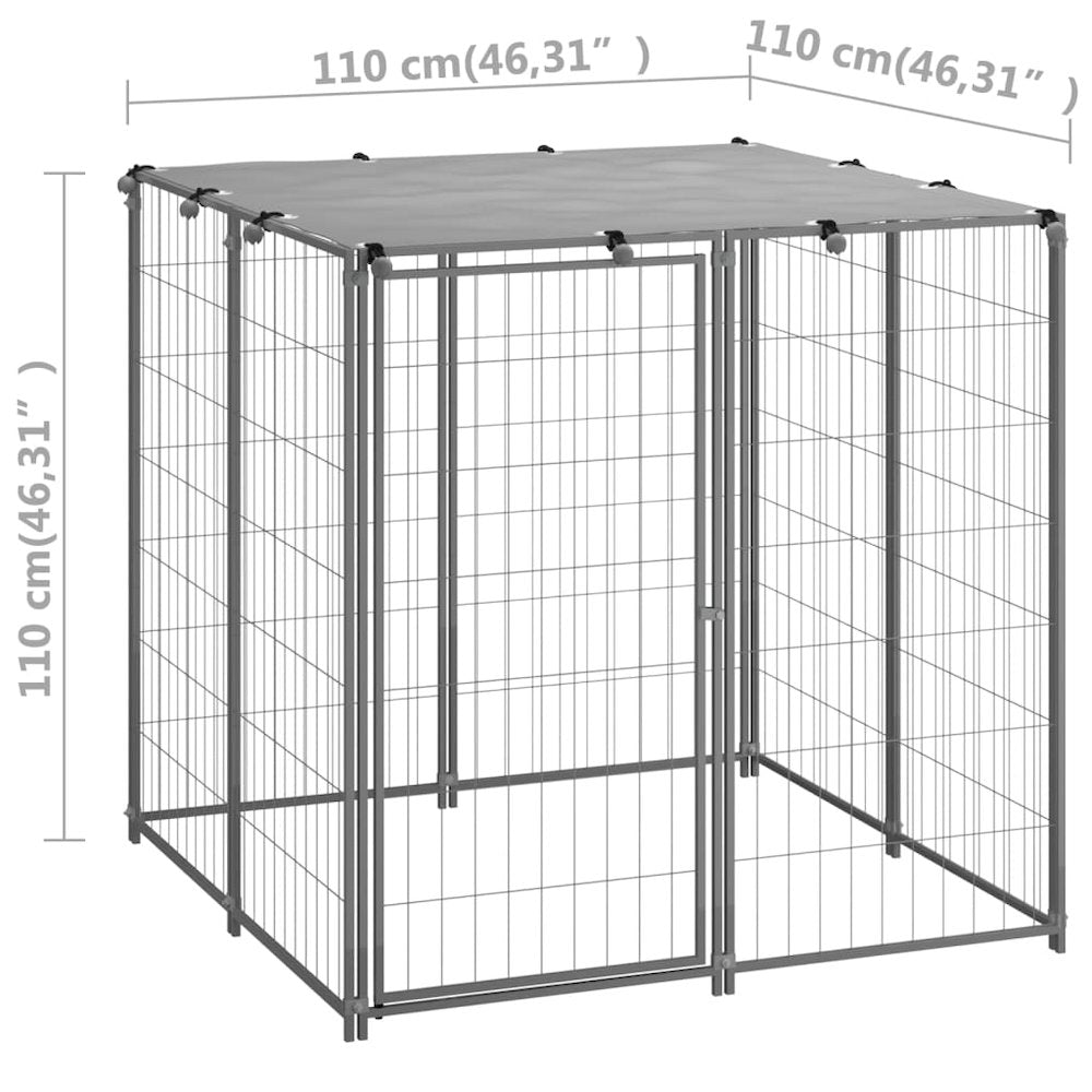 Dog Kennel Silver And Grey Steel, Polyethylene (Pe)