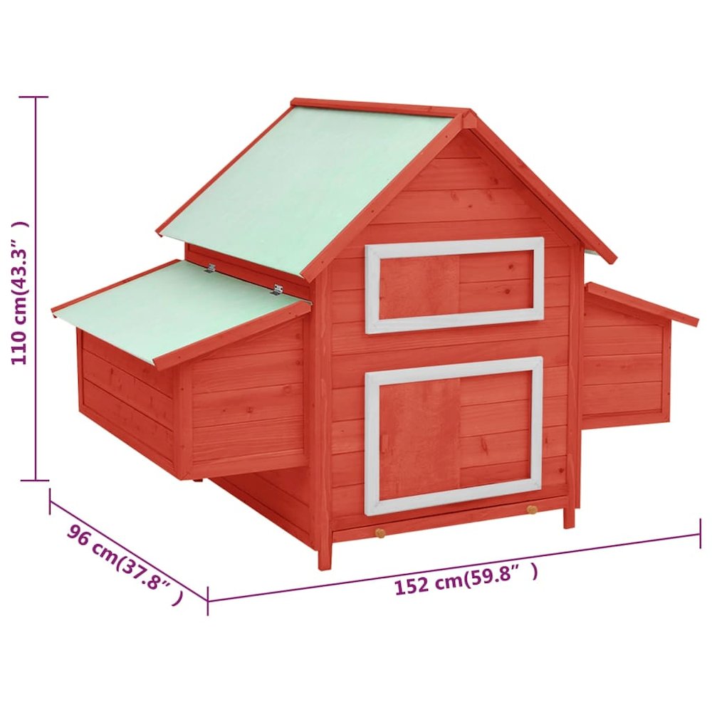 Chicken Coop Red and White Solid Firwood 59.1x37.8x43.3 in