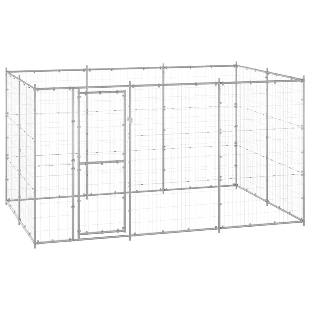 Dog Kennel Silver Galvanized Steel Large Durable 86.6W x 129.9D x 70.9H