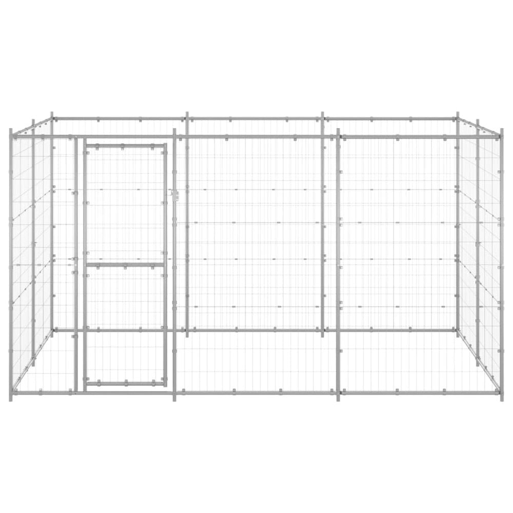 Dog Kennel Silver Galvanized Steel Large Durable 86.6W x 129.9D x 70.9H