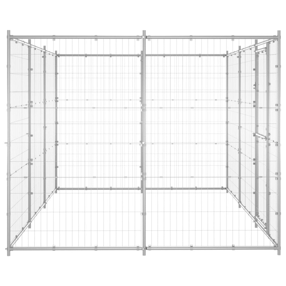 Dog Kennel Silver Galvanized Steel Large Durable 86.6W x 129.9D x 70.9H