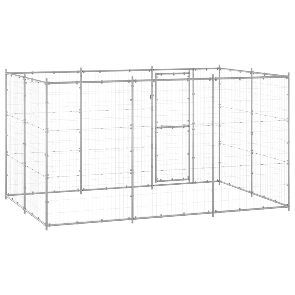 Dog Kennel Silver Galvanized Steel Large Durable 86.6W x 129.9D x 70.9H