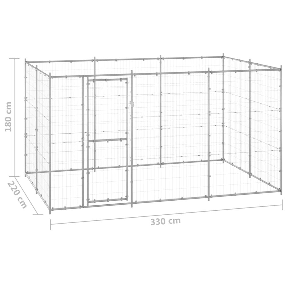 Dog Kennel Silver Galvanized Steel Large Durable 86.6W x 129.9D x 70.9H