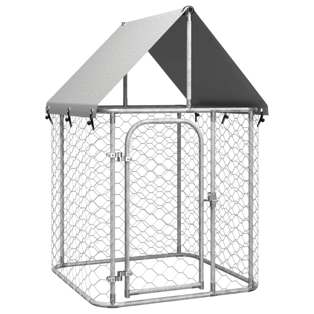 Dog Kennel Silver Galvanized Steel Large Durable 39.4W x 39.4D x 59.1H