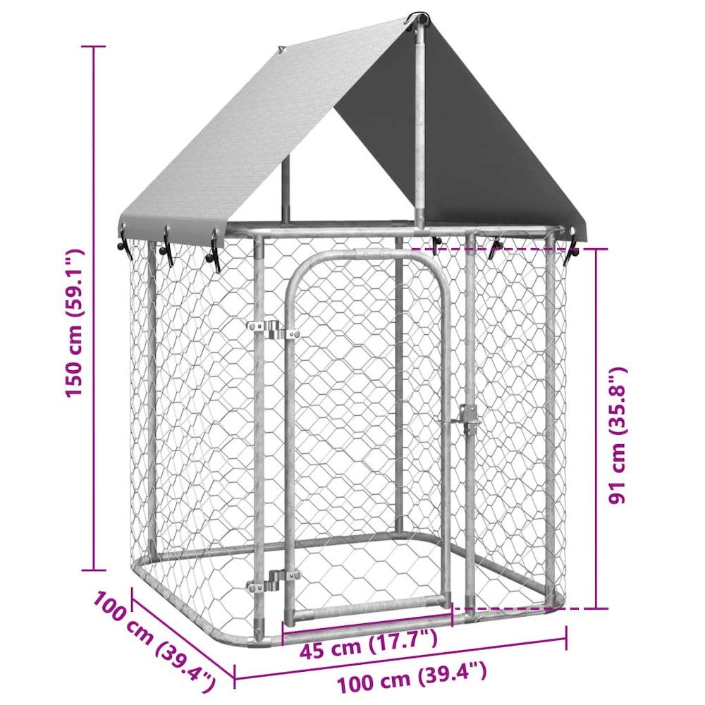 Dog Kennel Silver Galvanized Steel Large Durable 39.4W x 39.4D x 59.1H
