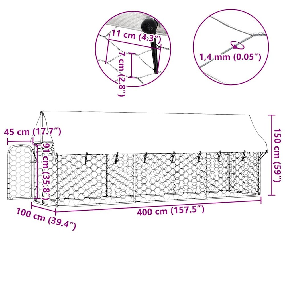 Dog Kennel Silver Galvanized Steel, 100% Polyethylene Large