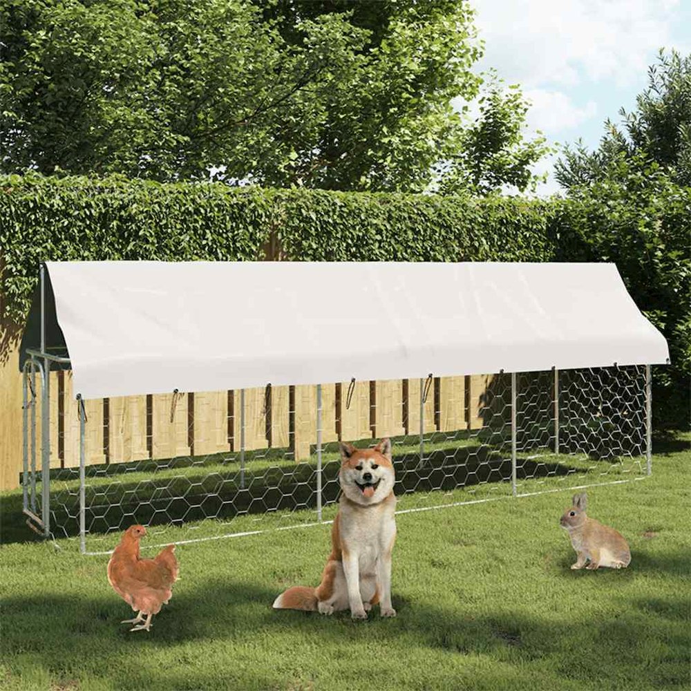 Dog Kennel Silver Galvanized Steel, 100% Polyethylene Large