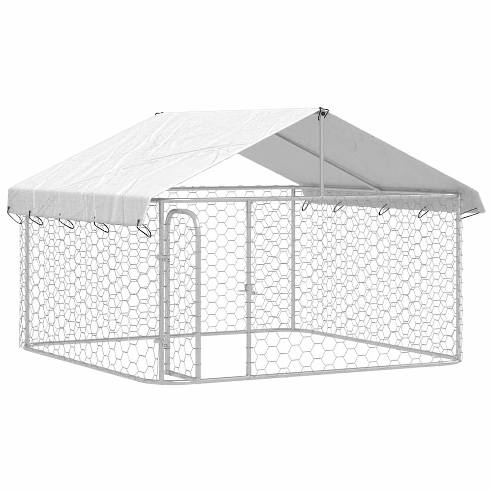 Dog Kennel Silver Galvanized Steel, Polyethylene Large