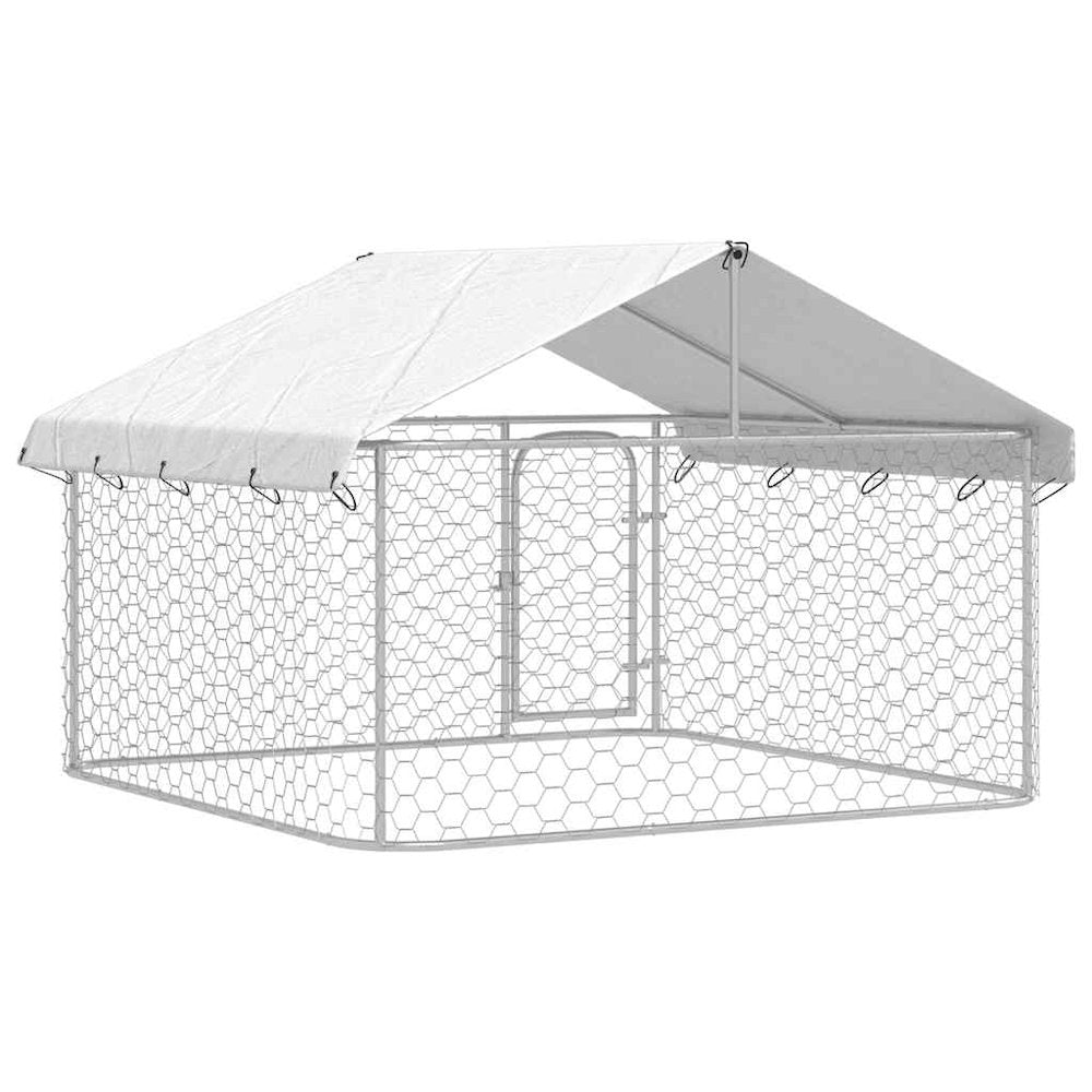 Dog Kennel Silver Galvanized Steel, Polyethylene Large