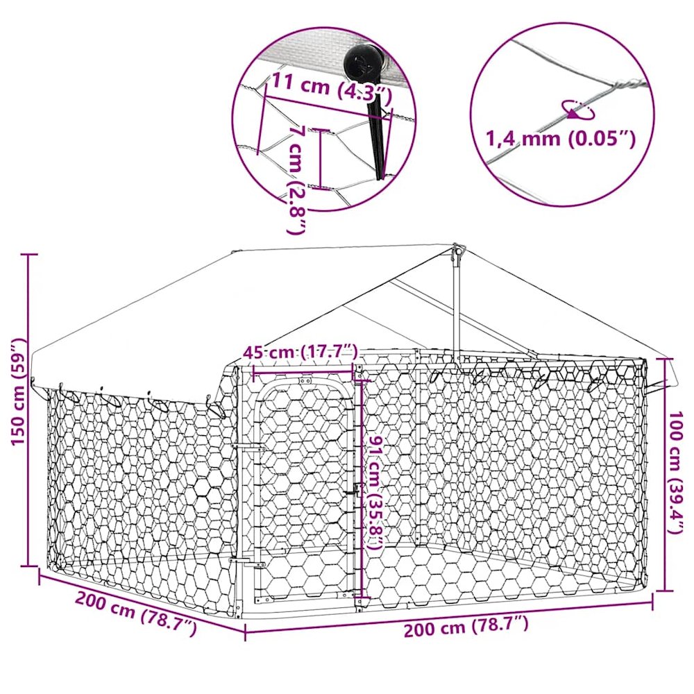 Dog Kennel Silver Galvanized Steel, Polyethylene Large