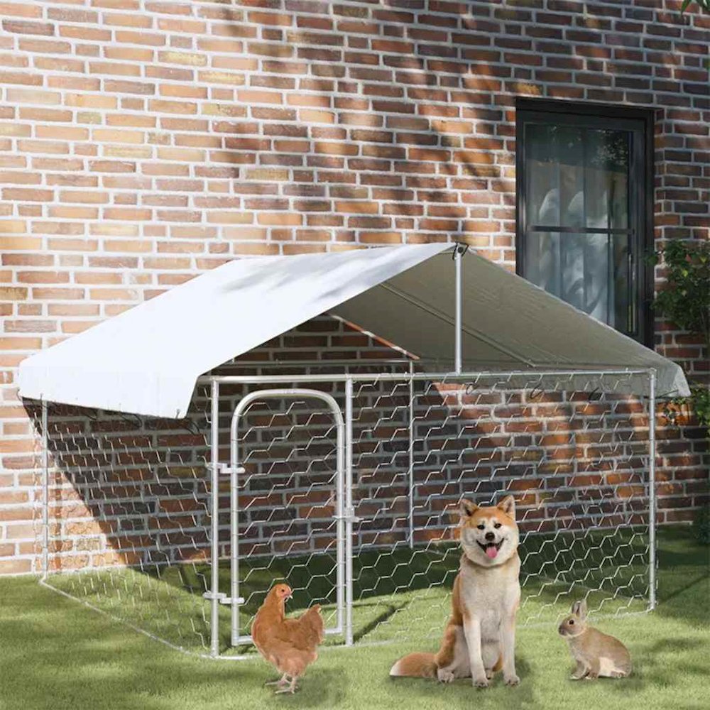 Dog Kennel Silver Galvanized steel, polyethylene Large Dog Kennel